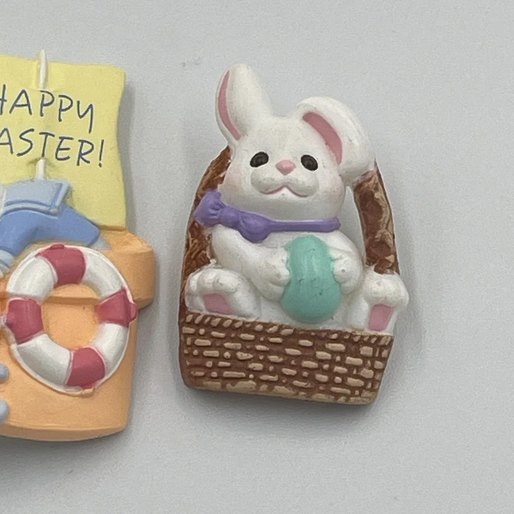 Vintage Lot of 3 Easter Brown Bunny Rabbit Spring Pin Brooch 90s Hallmark Basket